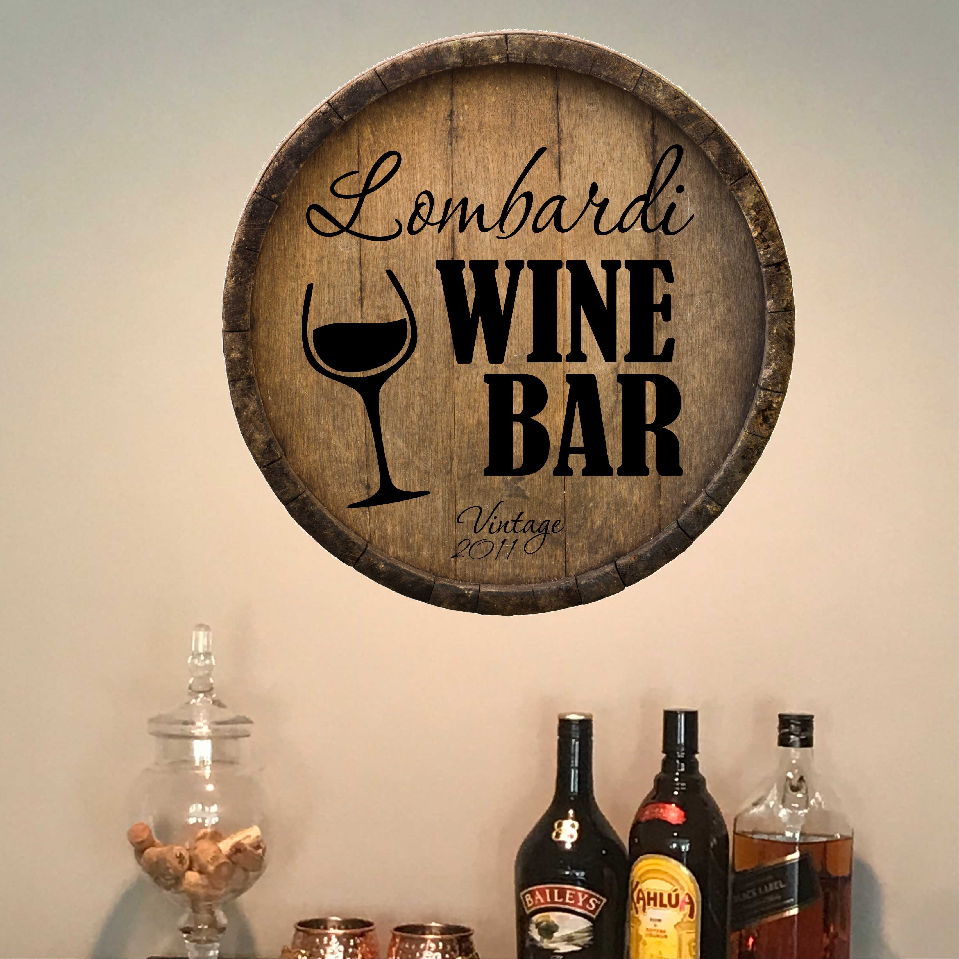 Custom Name Wine Bar Sticker Name Wall Decal Personalized, 10" wide by 10" tall