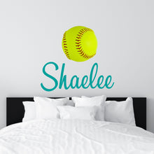 Load image into Gallery viewer, Softball Wall Decal Softball Sticker Custom Name - Name Sticker - Name Wall Decal