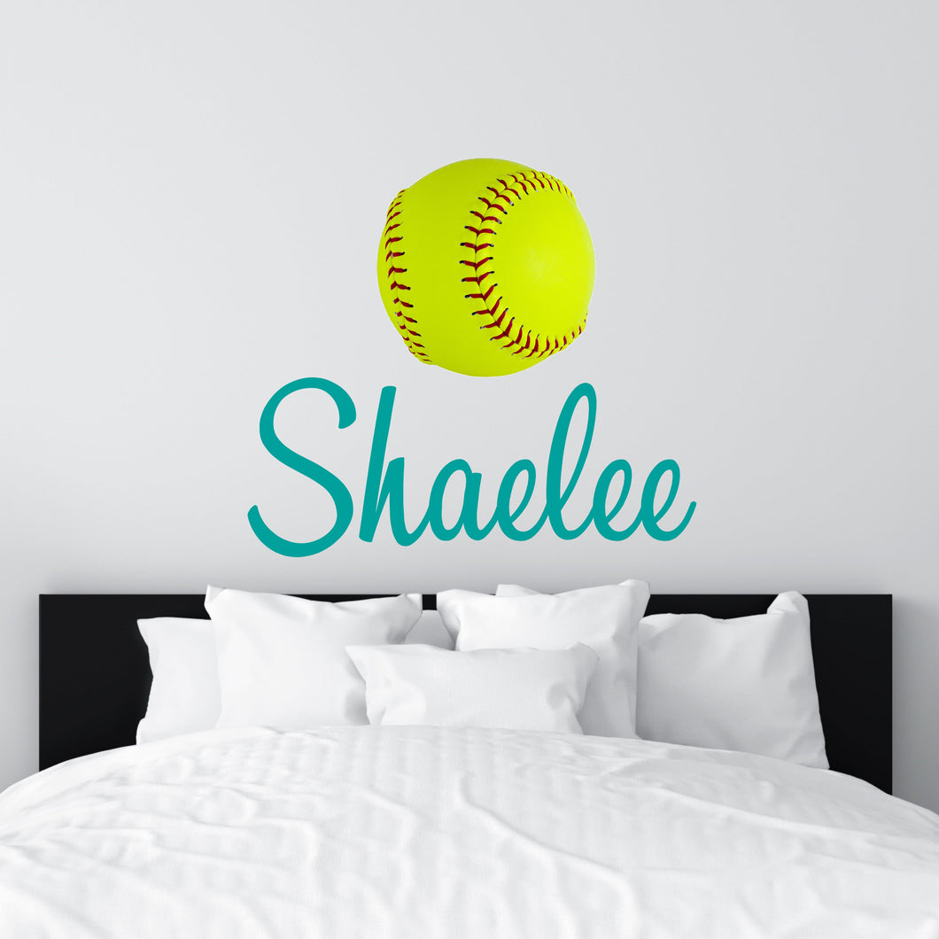 Softball Wall Decal Softball Sticker Custom Name - Name Sticker - Name Wall Decal