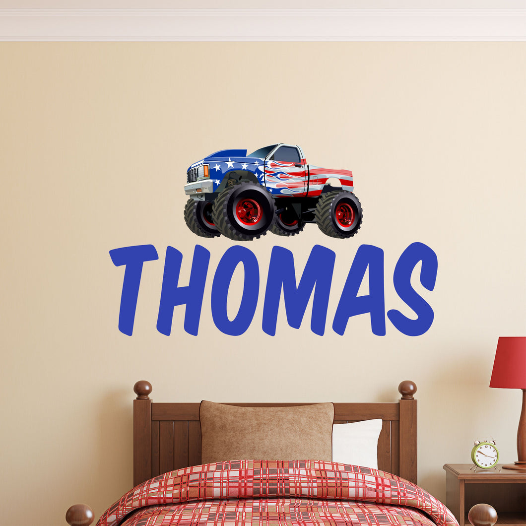Personalized Name Monster Truck Wall Decal