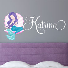 Load image into Gallery viewer, Mermaid Wall Decal Mermaid Sticker Custom Name - Name Sticker - Name Wall Decal