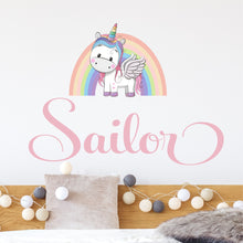 Load image into Gallery viewer, Unicorn Sticker Rainbow Wall Decal Custom Name - Name Sticker - Name Decal