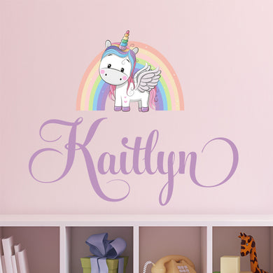 Unicorn Sticker Rainbow Wall Decal Custom Name - Name Sticker - Name Decal