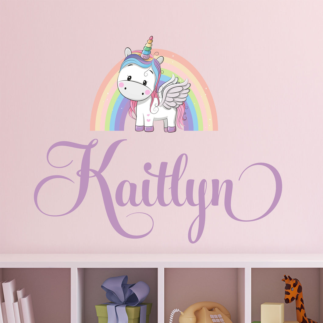 Unicorn Sticker Rainbow Wall Decal Custom Name - Name Sticker - Name Decal