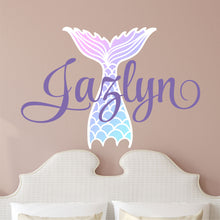 Load image into Gallery viewer, Mermaid Wall Decal Mermaid Sticker Custom Name - Name Sticker - Name Wall Decal