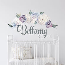 Load image into Gallery viewer, Watercolor Peony Flowers Name Wall Decal - Personalized Peony Custom Wall Sticker