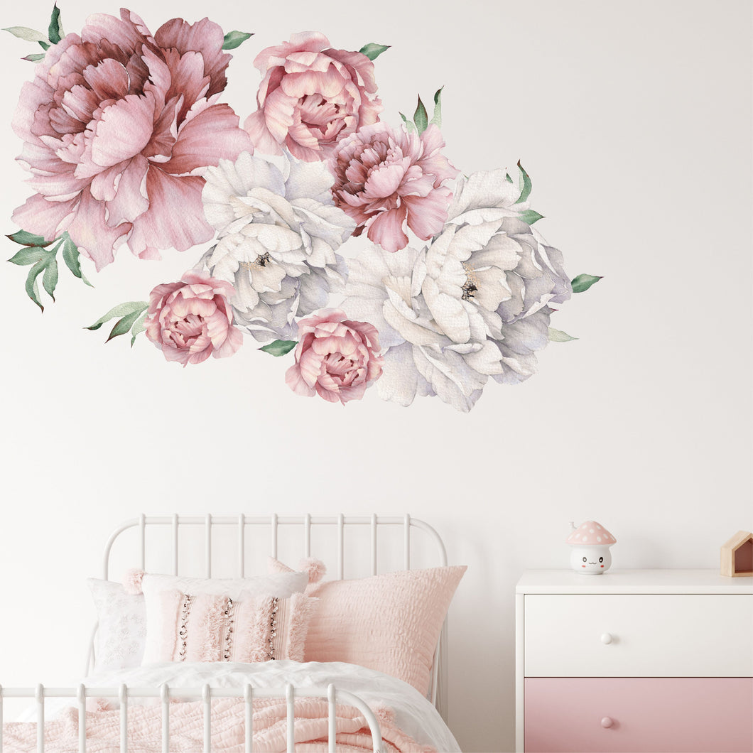 Watercolor Peony Flowers Wall Decal - Peony Wall Sticker