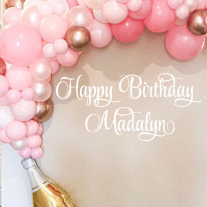 Happy Birthday Decal - Party Backdrop for Balloon Arch - Personalized Name Sticker