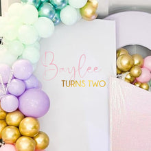 Load image into Gallery viewer, Happy Birthday Decal - Party Backdrop for Balloon Arch - Personalized Name Sticker